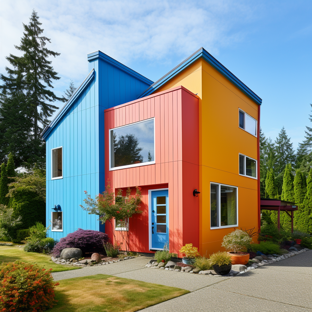 A house with aluminum siding painted in a bright color