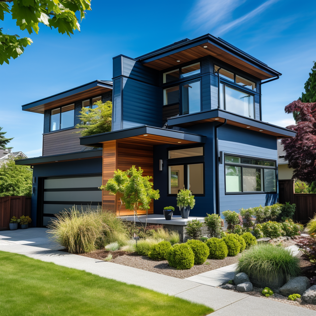 cedar and blue color hardie siding